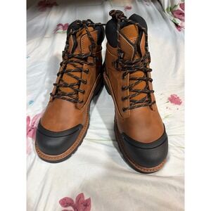 Yelang Mens Steel Toe Work Boots Brown Leather Industrial Safety Shoes 8.5EW